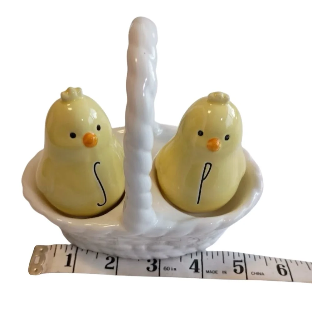 Rae Dunn Yellow Chick Salt & Pepper Shakers with White Basket - Picture 4 of 7